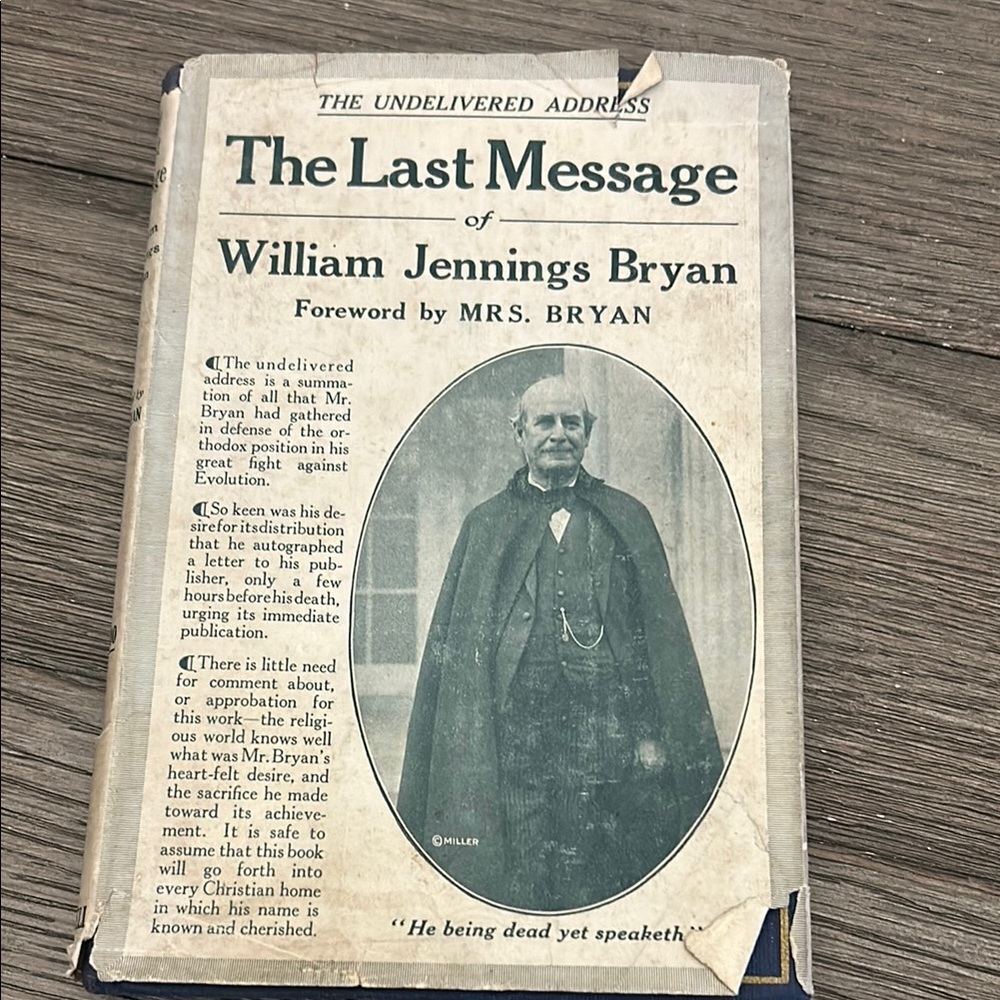 Rare The Last Message of William Jennings Bryan 1925 1st edition scopes trial